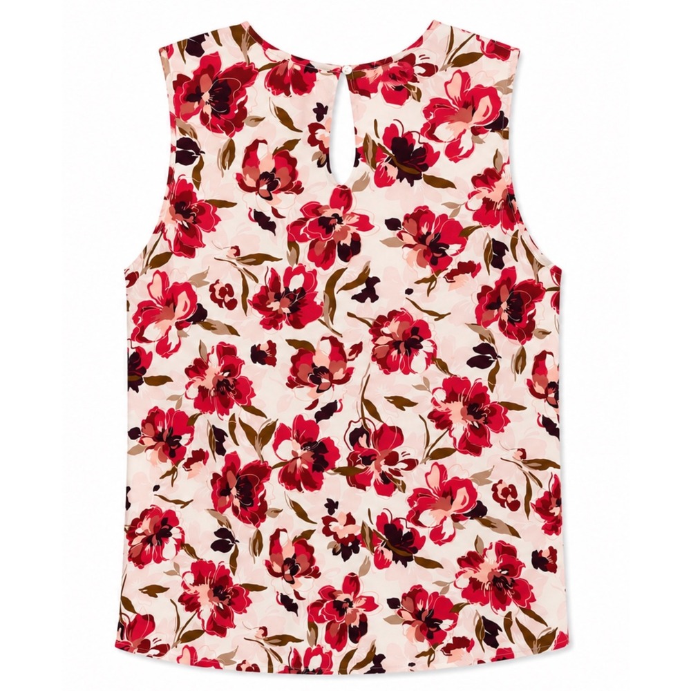 Ann Taylor Factory Pink Floral Sleeveless Blouse Keyhole Neck Top Size Large - Picture 3 of 6